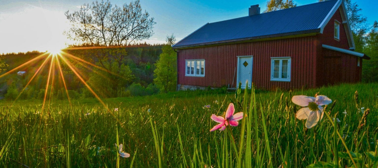 Vikstøl i vakker solnedgang. Foto.