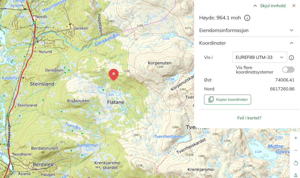 Kart som viser kor minnesmerket ved Kopenuten står. 